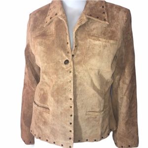 Tan David Brooks Suede Studded Jacket Size 10 Petite
